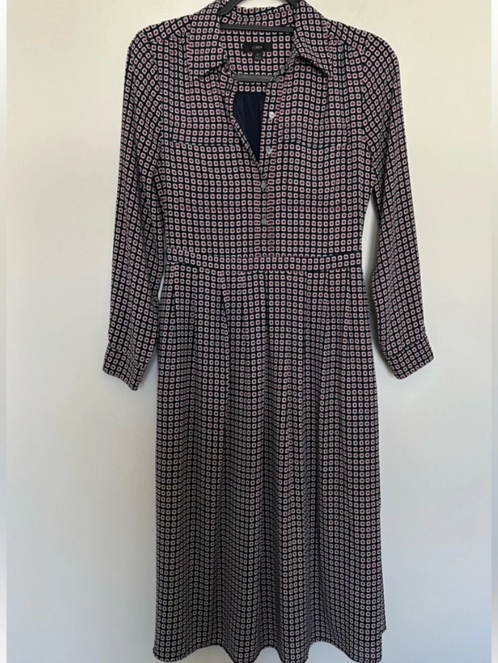 J. Crew Navy, Red, and White Geometric Maxi Dress NWT